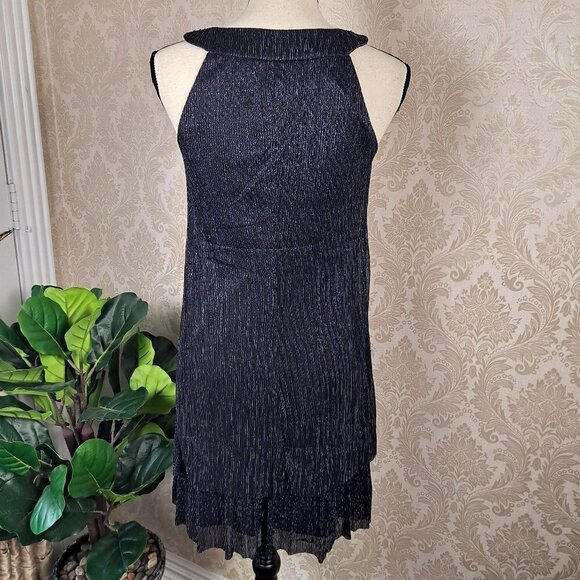 Cache Size 0 Black Metallic Halter Dress Sleeveless Embellished Neckline EUC - Picture 8 of 15